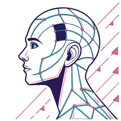 Vector Glitch Human Head with Lines and Data – Digital Distortion Portrait, Cybernetic Mind Art, Tech Disruption Illustration, Futuristic Error Aesthetic, Abstract Data Identity