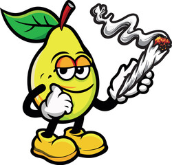 Funny Lemon Cartoon Character Smoking Joint – Cannabis Themed Vector Illustration