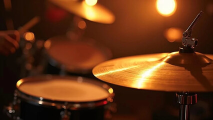 Cymbal of a drum set. Close up. 