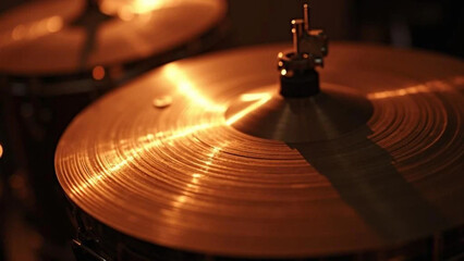 Cymbal of a drum set. Close up. 