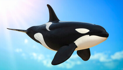 Naklejka premium the image showcases a large, striking sea mammal against a blue sky background with scattered clouds