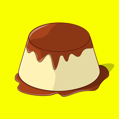 Golden Sweet Caramel Pudding - Cute Puding Vector Illustration