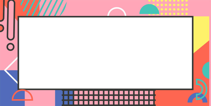 Abstract geometric frame design in cheerful colors with empty space for text. Geometric memphis frame