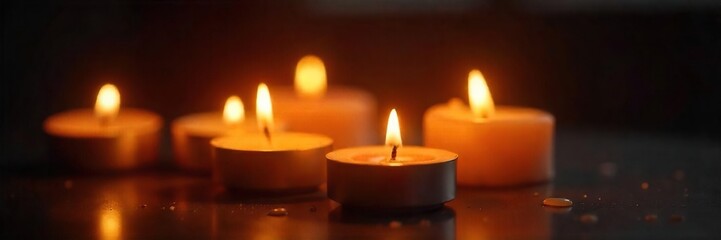 Flickering Candlelight Warm, Inviting Flames Casting Shadows on Dark Background - Perfect for Relaxation, Spirituality, and Remembrance Themes