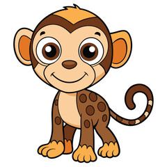Obraz premium Cheerful cartoon monkey stands with a cute smile, adding joy and warmth to every heart