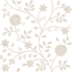 Gold Embroidery floral pattern with leaves and swirl shapes