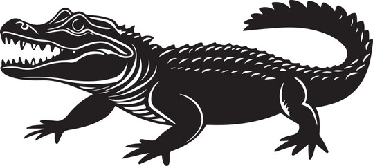 Obraz premium Black and white drawing of a stylized alligator lurking in the waters 