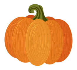 a stylized, textured orange pumpkin with a green stem.