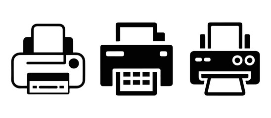 Printer Icon Set. Printing Machine Symbols and Outline Styles.