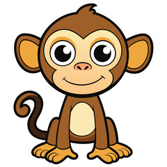 Obraz premium Cartoon monkey is sitting with a smile, featuring a big head and wide eyes