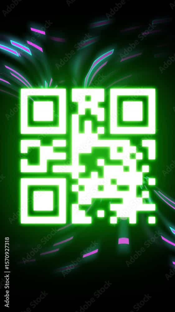 Poster animation of qr code and data processing over light trails