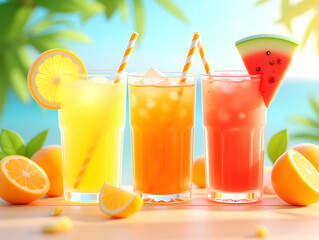Summer fruit tea drink food healthy summer solstice cool illustration