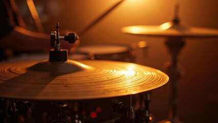 Cymbal of a drum set. Close up. 
