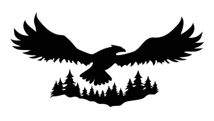 Obraz premium Flying eagle silhouette vector illustration with outstretched wings, a symbol of freedom