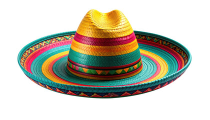 Colorful traditional mexican sombrero isolated on transparent background