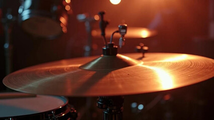 Cymbal of a drum set. Close up. 