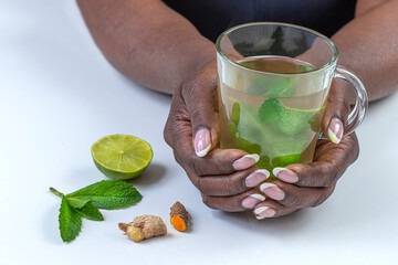 Fresh herbal drink with ginger and lime for health