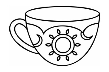 Black line drawing of a decorative cup beverage drink