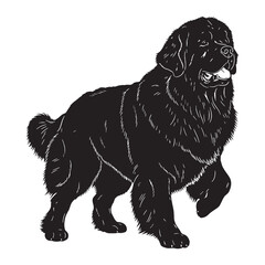 Recognizable Newfoundland dog digital black vector, embodying the iconic appearance of the breed - Newfoundland dog silhouette - Newfoundland dog Vector - Silhouette of Newfoundland dog

