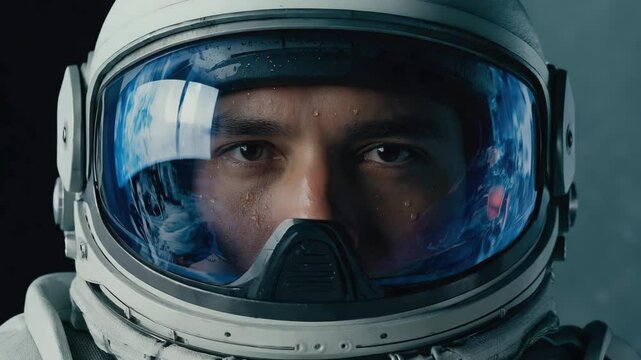 Astronaut in Helmet with Reflective Surface, Representing Exploration and Technology