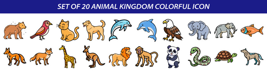 Set of Animal Kingdom Colorful Icons - Wildlife & Mammals