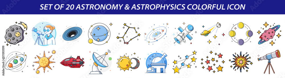 Canvas Prints set of 20 colorful astronomy & astrophysics vector icons