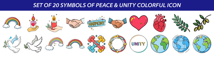 Set of Symbols of Peace and Unity Colorful Icons