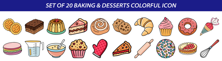 Set of Baking and Desserts Colorful Icons