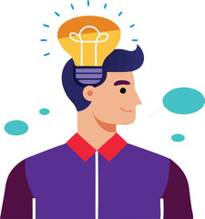 This collection of images depicts illustrations where a light bulb is prominently featured, often in the context of a human head or brain, symbolizing ideas or thought