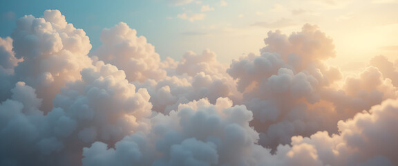 Cotton cloud texture in light sky tones with soft blur and bokeh highlights