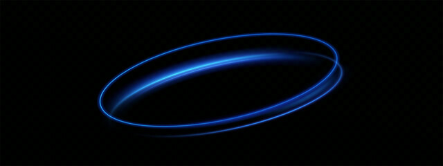 Glowing Blue Dynamic Lines with Neon Circle Rotation and Shiny Half Rings. Abstract Sparkling Light Speed Effect for Modern Futuristic Backgrounds, Vector Overlays or Tech Design

