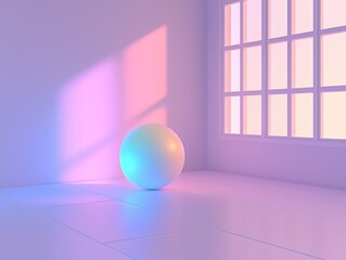 Pastel room, sphere, sunlight casting shapes