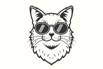 Cool cat with sunglasses smiles, creating a fun and stylish monochrome design