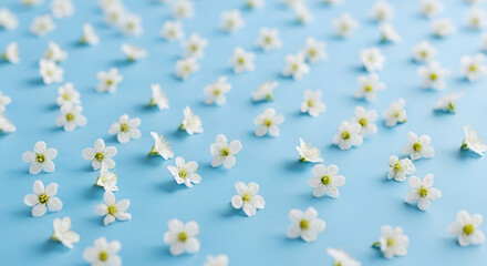 Light floral pattern with small white flowers on a baby blue background