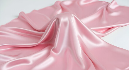 Pale pink satin silk drape with natural creases and a glossy finish, elegant and romantic mood