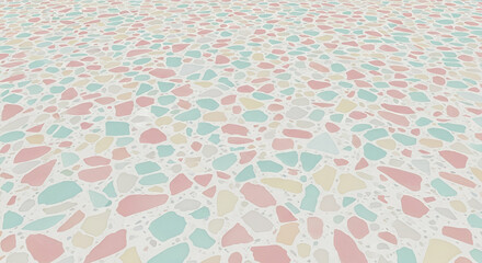 Muted mosaic tiles in pastel tones (mint, peach, lilac) with light grout lines