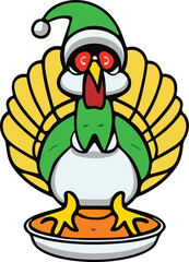 Whimsical Christmas turkey character in a festive Santa hat, ready for holiday celebrations.