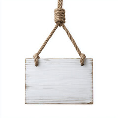 Blank White Wooden Sign with Rope , white background cut out PNG