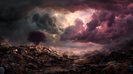 Surreal Landscape of Climate Crisis: Overflowing Garbage and Relentless Warming in a Desolate Environment Calling for Urgent Earthly Salvation