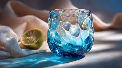 Crystal Blue Glass Cup Embracing Contemporary Sophistication and Innovative Drink Presentation