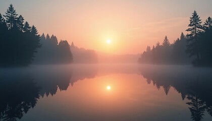 Obraz premium sunrise fogy morning over the lake