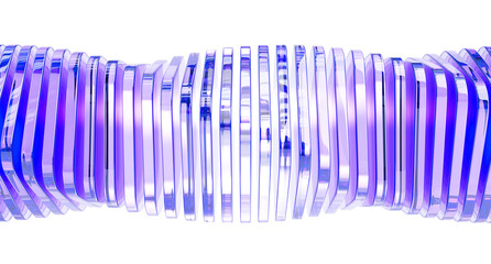 Naklejka na ściany i meble 3d abstract glass holographic transparent spiral wave effect of rows square plates. Crystal light hologram gradient line pattern. Futuristic architecture design, render tech banner