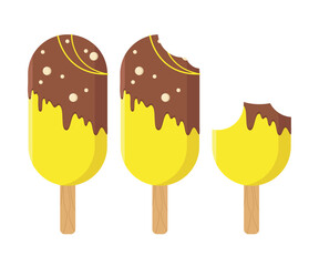Ice cream icon on white background. Eating ice cream step by step. Dessert with icing.