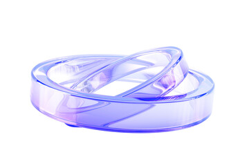 Naklejka na ściany i meble 3d abstract glass holographic transparent circles. Crystal glossy rings with motion effect, blue pink gradient. Render iridescent light geometric circular lines, isolated art object