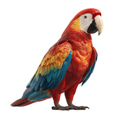 Fototapeta premium Royal scarlet macaw on transparent background, bright orange color, gentle wind effect