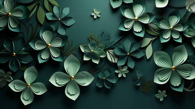 Color abstract origami style paper shamrock clover leaf background. St. Patrick's Day greeting postcard template. Space for copy, text, lettering.