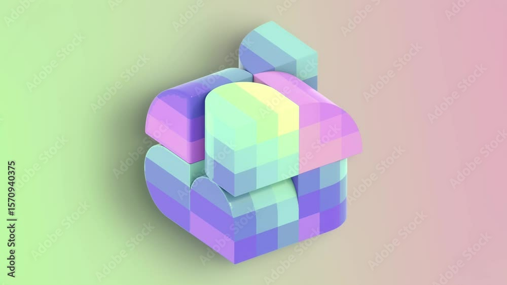 Poster minimalist loop animation with colorful cubic geometric shapes. 3d rendering 4k