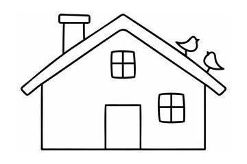 Simple house with two birds on roof home building