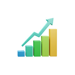 Visual representation of a bar graph with an upward trending arrow indicating growth and success