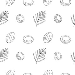 Coconut seamless pattern, hand drawn, vector illustration